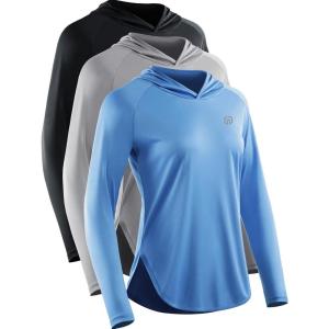 image:imageNELEUS Womens Sun Protection Running Shirts Workout Athletic Shirts with Hoods8090 BlackGreyBlue 3 Pack