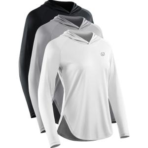image:imageNELEUS Womens Sun Protection Running Shirts Workout Athletic Shirts with Hoods8090 BlackGreyWhite 3 Pack