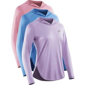 image:imageNELEUS Womens Sun Protection Running Shirts Workout Athletic Shirts with Hoods8090 PinkBluePurple 3 Pack