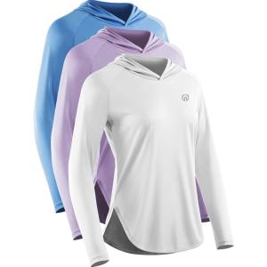 image:imageNELEUS Womens Sun Protection Running Shirts Workout Athletic Shirts with Hoods8090 WhiteBluePurple 3 Pack