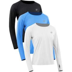 image:imageNELEUS Womens UPF 50 Long Sleeve Shirt Workout Running Tops Hiking8502 BlackBlueWhite 3 Pack