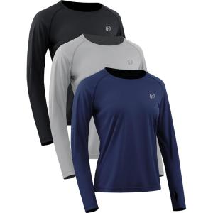 image:imageNELEUS Womens UPF 50 Long Sleeve Shirt Workout Running Tops Hiking8502 BlackGreyNavy Blue 3 Pack