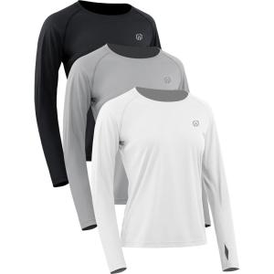 image:imageNELEUS Womens UPF 50 Long Sleeve Shirt Workout Running Tops Hiking8502 BlackGreyWhite 3 Pack