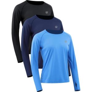 image:imageNELEUS Womens UPF 50 Long Sleeve Shirt Workout Running Tops Hiking8502 BlackNavy BlueBlue 3 Pack