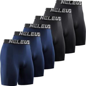 image:imageNELEUS 3 or 6 Pack Compression Shorts for Men Spandex Sport Shorts Running Athletic Workout Performance Baselayer Underwear6011 Black 3 Pcs navy Blue 3 Pcs