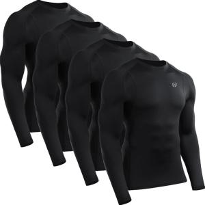 image:imageNELEUS 4 Pack Mens Workout Long Sleeve Shirts Compression Dry Fit Muscle Tops5009 Crew Neckblack black black black