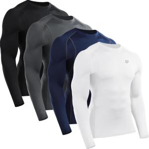 image:imageNELEUS 4 Pack Mens Workout Long Sleeve Shirts Compression Dry Fit Muscle Tops5009 Crew Neckblack grey navy white