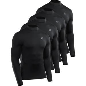 image:imageNELEUS 4 Pack Mens Workout Long Sleeve Shirts Compression Dry Fit Muscle Tops5024 Mock Neckblack black black black