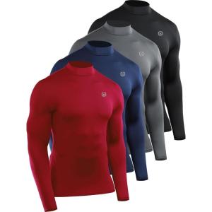 image:imageNELEUS 4 Pack Mens Workout Long Sleeve Shirts Compression Dry Fit Muscle Tops5024 Mock Neckblack grey navy red