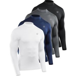 image:imageNELEUS 4 Pack Mens Workout Long Sleeve Shirts Compression Dry Fit Muscle Tops5024 Mock Neckblack grey navy white