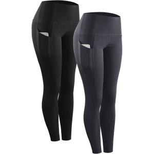 image:imageNELEUS Womens High Waist Running Workout Leggings for Yoga with Pockets9017 Yoga Pant 2 Packblack grey