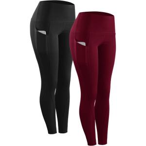 image:imageNELEUS Womens High Waist Running Workout Leggings for Yoga with Pockets9017 Yoga Pant 2 Packblack red