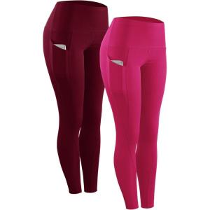 image:imageNELEUS Womens High Waist Running Workout Leggings for Yoga with Pockets9017 Yoga Pant 2 Packred rose Red