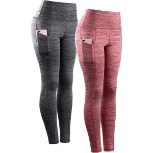 image:imageNELEUS Womens High Waist Running Workout Leggings for Yoga with Pockets9033 Yoga Pant 2 Pack Black red