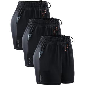 image:imageNELEUS Womens Lightweight Running Shorts Workout Athletic Short for Yoga with Pocket4 Inseam BlackBlackBlack  3 Pack