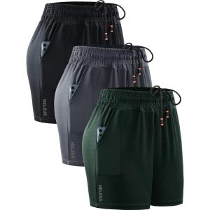 image:imageNELEUS Womens Lightweight Running Shorts Workout Athletic Short for Yoga with Pocket4 Inseam BlackGreyBlackish Green  3 Pack