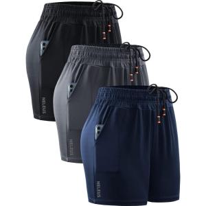 image:imageNELEUS Womens Lightweight Running Shorts Workout Athletic Short for Yoga with Pocket4 Inseam BlackGreyNavy Blue  3 Pack