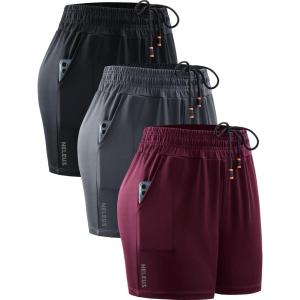 image:imageNELEUS Womens Lightweight Running Shorts Workout Athletic Short for Yoga with Pocket4 Inseam BlackGreyRed  3 Pack
