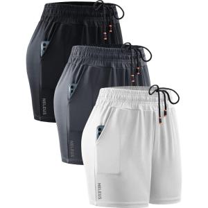 image:imageNELEUS Womens Lightweight Running Shorts Workout Athletic Short for Yoga with Pocket4 Inseam BlackGreyWhite  3 Pack