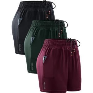 image:imageNELEUS Womens Lightweight Running Shorts Workout Athletic Short for Yoga with Pocket4 Inseam BlackRedBlackish Green  3 Pack