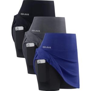 image:imageNELEUS Womens 2 in 1 Tennis Skirts with Pockets Athletic Running ShortsSkirts BlackGreyBlue 3 Pack