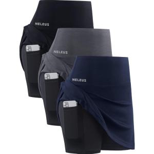 image:imageNELEUS Womens 2 in 1 Tennis Skirts with Pockets Athletic Running ShortsSkirts BlackGreyNavy Blue 3 Pack
