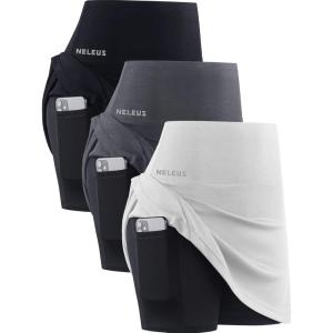 image:imageNELEUS Womens 2 in 1 Tennis Skirts with Pockets Athletic Running ShortsSkirts BlackGreyWhite 3 Pack