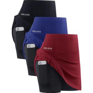 image:imageNELEUS Womens 2 in 1 Tennis Skirts with Pockets Athletic Running ShortsSkirts BlackRedBlue 3 Pack