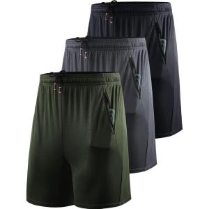 image:imageNELEUS Mens Basketball Shorts 7 Workout Running Shorts6083 3 Pack blackGreyOlive Green