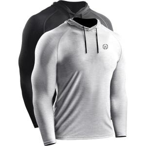 image:imageNELEUS Mens Dry Fit Athletic Shirt Workout Running Long Sleeve Shirts with Hoods5071 Dark GreyLight Grey 2 Pack