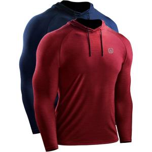 image:imageNELEUS Mens Dry Fit Athletic Shirt Workout Running Long Sleeve Shirts with Hoods5071 Navy BlueRed 2 Pack