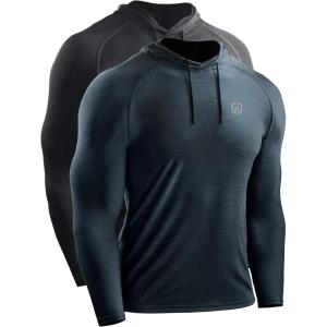 image:imageNELEUS Mens Dry Fit Athletic Shirt Workout Running Long Sleeve Shirts with Hoods5071 Slate GreyDark Grey 2 Pack