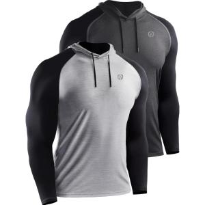 image:imageNELEUS Mens Dry Fit Athletic Shirt Workout Running Long Sleeve Shirts with Hoods5102 2 Pack dark GreyLight Grey