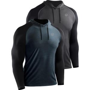 image:imageNELEUS Mens Dry Fit Athletic Shirt Workout Running Long Sleeve Shirts with Hoods5102 2 Pack dark GreySlate Grey