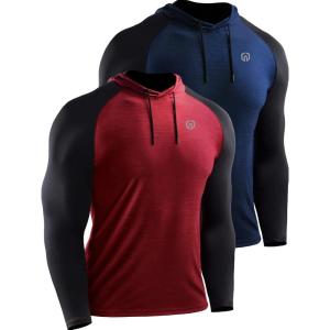 image:imageNELEUS Mens Dry Fit Athletic Shirt Workout Running Long Sleeve Shirts with Hoods5102 2 Pack redNavy Blue