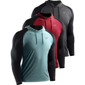 image:imageNELEUS Mens Dry Fit Athletic Shirt Workout Running Long Sleeve Shirts with Hoods5102 Dark GreyLight GreenRed 3 Pack