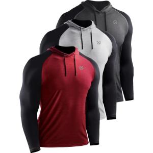 image:imageNELEUS Mens Dry Fit Athletic Shirt Workout Running Long Sleeve Shirts with Hoods5102 Dark GreyRedLight Grey 3 Pack