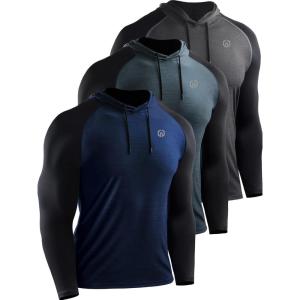 image:imageNELEUS Mens Dry Fit Athletic Shirt Workout Running Long Sleeve Shirts with Hoods5102 Dark GreySlate GreyNavy Blue 3 Pack