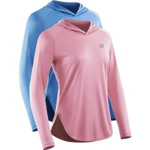 image:imageNELEUS Womens Sun Protection Running Athletic Long Sleeve Hoodie Shirts8090 2 Pack bluePink