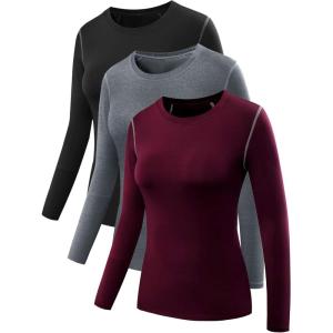 image:imageNELEUS Womens 3 Pack Athletic Compression Long Sleeve T Shirt Dry Fit03 BlackGreyBurgundy 3 Pack