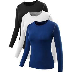 image:imageNELEUS Womens 3 Pack Athletic Compression Long Sleeve T Shirt Dry FitBlue white