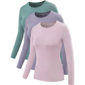image:imageNELEUS Womens 3 Pack Athletic Compression Long Sleeve T Shirt Dry FitGreen pink
