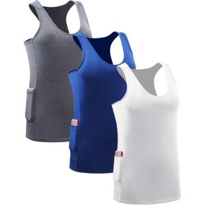 image:imageNELEUS Womens Racerback Yoga Workout Tank Top06 WhiteBlueGrey 3 Pack