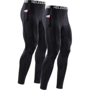 image:imageNELEUS Mens Dry Fit Compression Baselayer Pants Running Tights Leggings with Phone Pocket6069 BlackBlack 2 Pack