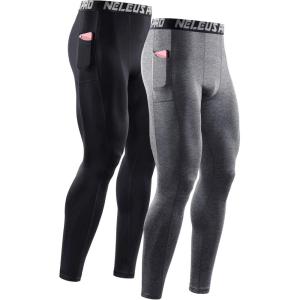 image:imageNELEUS Mens Dry Fit Compression Baselayer Pants Running Tights Leggings with Phone Pocket6069 BlackGrey 2 Pack
