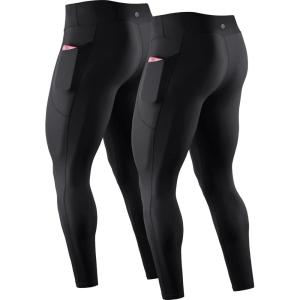 image:imageNELEUS Mens Dry Fit Compression Baselayer Pants Running Tights Leggings with Phone Pocket6109 2 Pack blackBlack