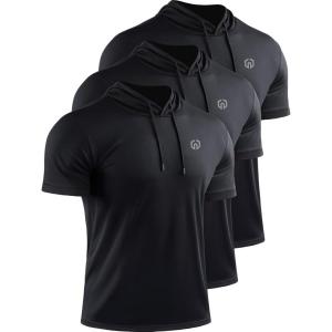 image:imageNELEUS Mens Dry Fit Performance Athletic Shirt with Hoods5112 BlackBlackBlack 3 Pack