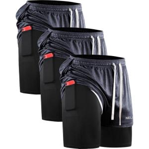 image:imageNELEUS Mens 2 in 1 Running Shorts with LinerDry Fit Workout Shorts with Pockets6071 Dark Greyblack 3 Pack