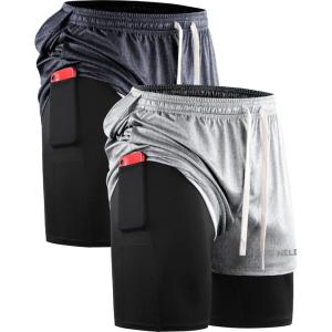 image:imageNELEUS Mens 2 in 1 Running Shorts with LinerDry Fit Workout Shorts with Pockets6071 Dark Greyblack light Grey 2 Pack