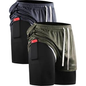 image:imageNELEUS Mens 2 in 1 Running Shorts with LinerDry Fit Workout Shorts with Pockets6071 Dark Greyblack olive Green 2 Pack